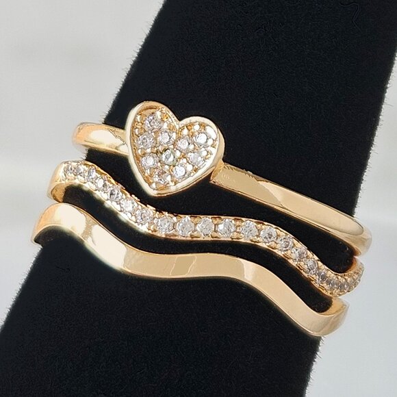 Dainty Gold Heart Boho 3-ring set, Charmed Aroma Wanderlust Collection - Picture 1 of 5